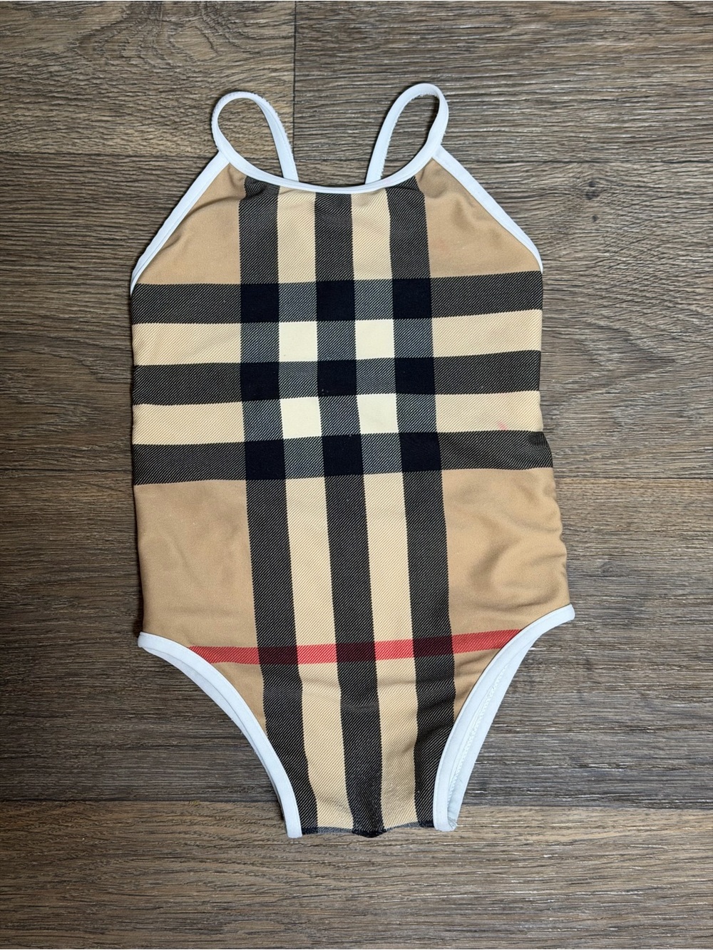 Burberry Classic One-Piece Swimsuit in Camel and Black